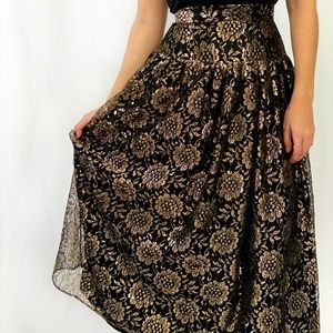High Waisted Vintage Gold and Black Skirt